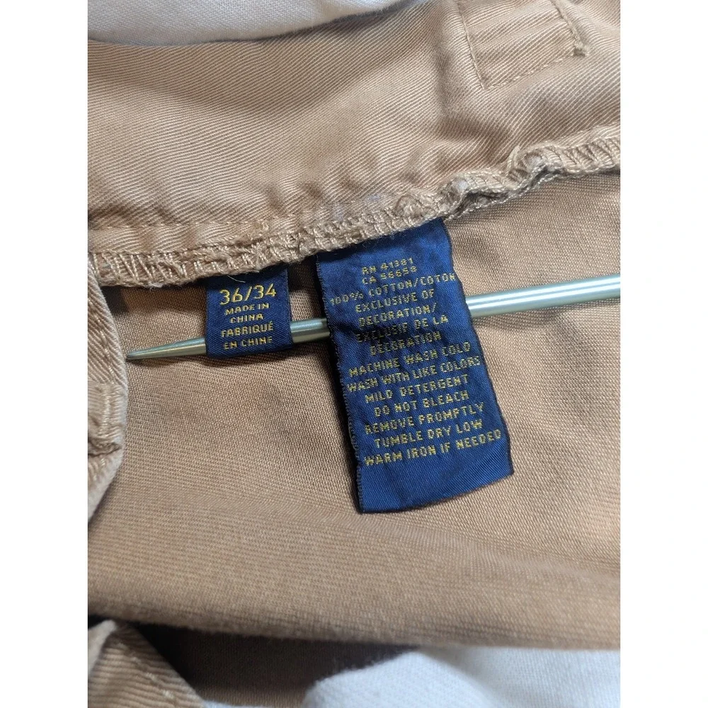 Men's Polo Ralph Lauren Tan Chino Causal Pants Size 36/34 Embroidered RL Pocket